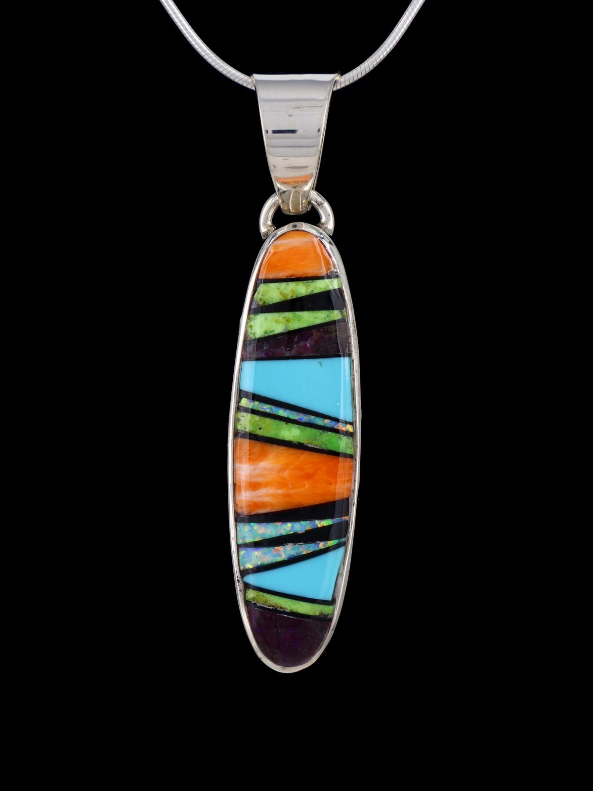 Native American Reversible Spiny Oyster and Turquoise Inlay Pendant - PuebloDirect.com