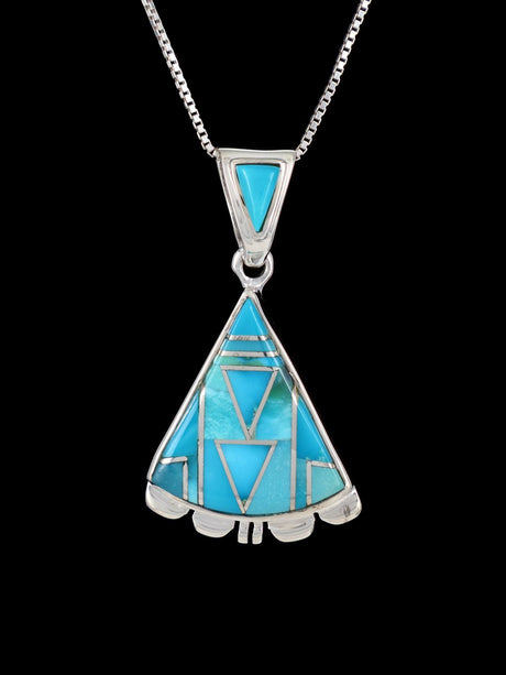 Navajo Mosaic Inlay Turquoise Sterling Silver Pendant - PuebloDirect.com