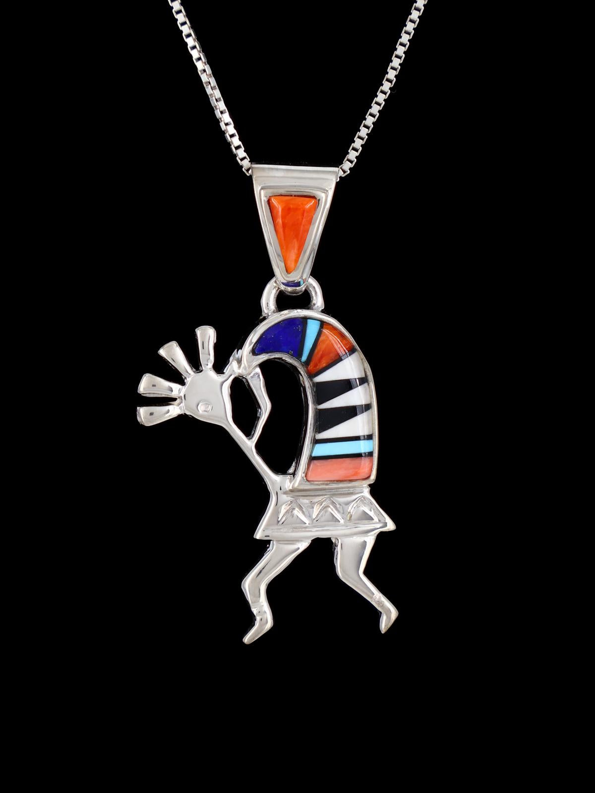 Navajo Multistone Inlay Kokopelli Pendant - PuebloDirect.com