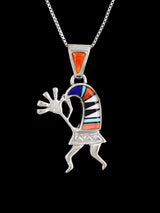 Navajo Multistone Inlay Kokopelli Pendant - PuebloDirect.com