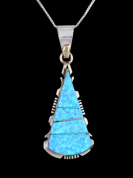 Navajo Sterling Silver Mosaic Opalite Inlay Pendant - PuebloDirect.com