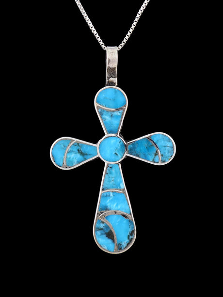 Sterling Silver Zuni Turquoise Cross Pendant - PuebloDirect.com