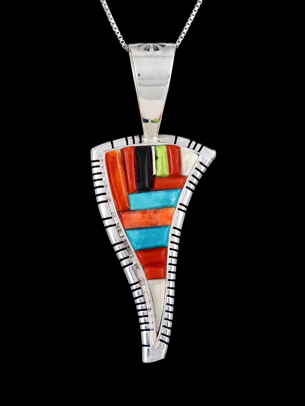 Navajo Sterling Silver Cobblestone Multistone Inlay Pendant - PuebloDirect.com