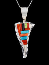 Navajo Sterling Silver Cobblestone Multistone Inlay Pendant - PuebloDirect.com