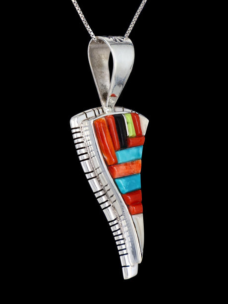 Navajo Sterling Silver Cobblestone Multistone Inlay Pendant - PuebloDirect.com