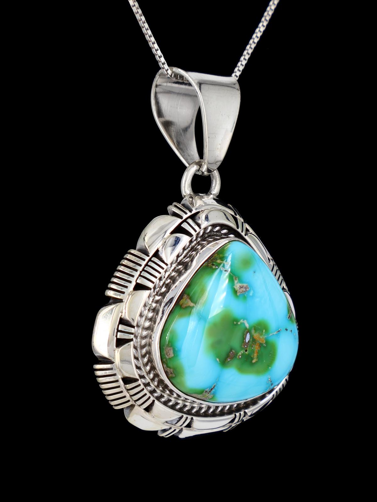 Native American Sonoran Gold Turquoise Sterling Silver Pendant - PuebloDirect.com