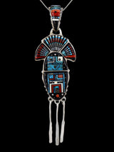 Navajo Sterling Silver Turquoise Inlay Yei Pendant - PuebloDirect.com