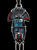 Navajo Sterling Silver Turquoise Inlay Yei Pendant - PuebloDirect.com