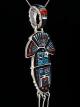 Navajo Sterling Silver Turquoise Inlay Yei Pendant - PuebloDirect.com