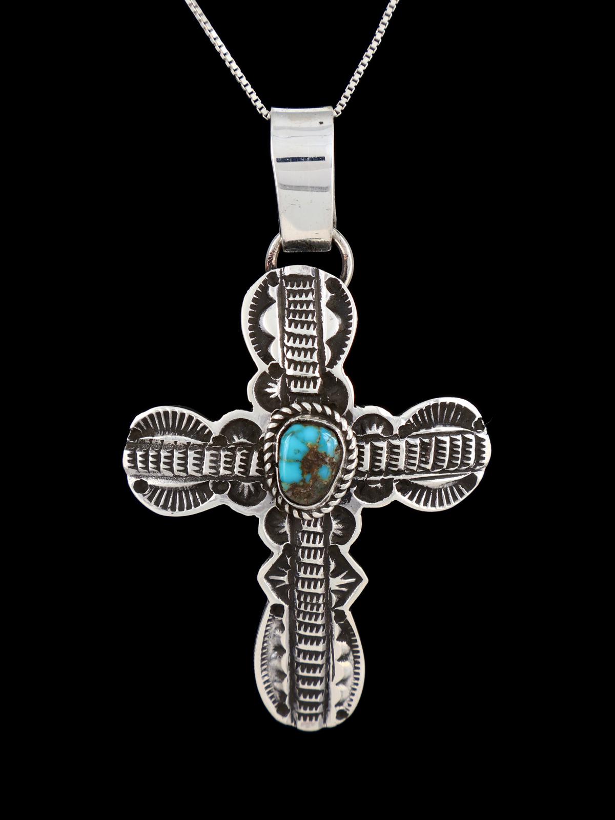 Royston Turquoise Navajo Sterling Silver Sculpted Cross Pendant