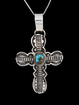 Royston Turquoise Navajo Sterling Silver Sculpted Cross Pendant