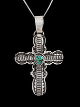 Royston Turquoise Navajo Sterling Silver Sculpted Cross Pendant