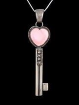Key To My Pink Conch Heart Navajo Sterling Silver Pendant