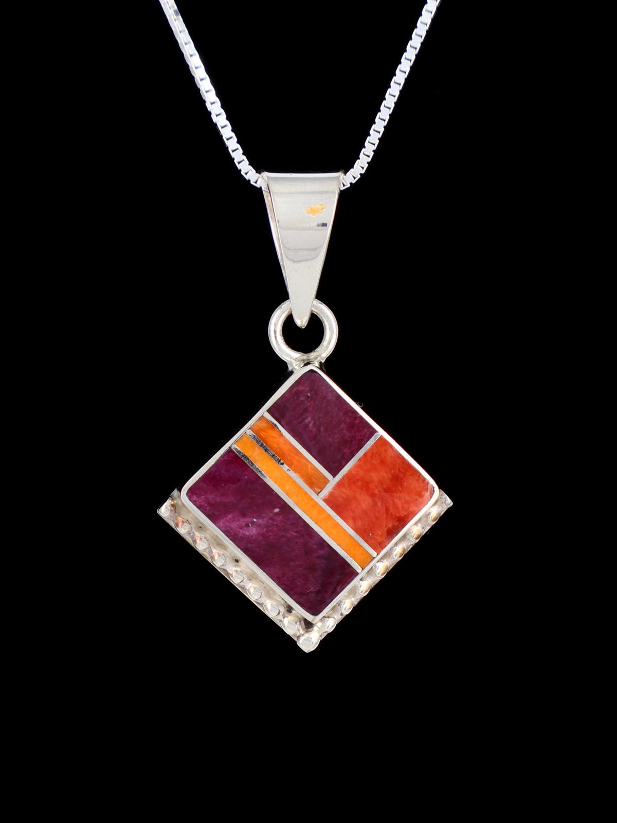 Native American Jewelry Coral and Spiny Oyster Inlay Pendant