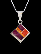 Native American Jewelry Coral and Spiny Oyster Inlay Pendant