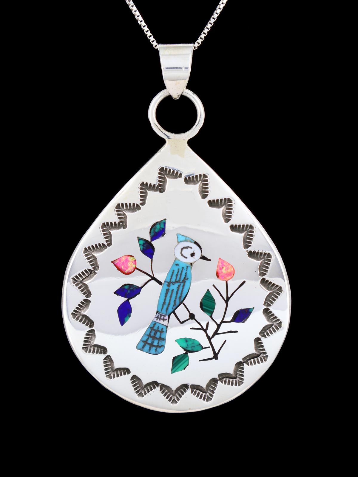 Native American Jewelry Inlay Blue Jay Pendant