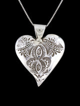 Sterling Silver Navajo Stamped Heart Pendant - PuebloDirect.com