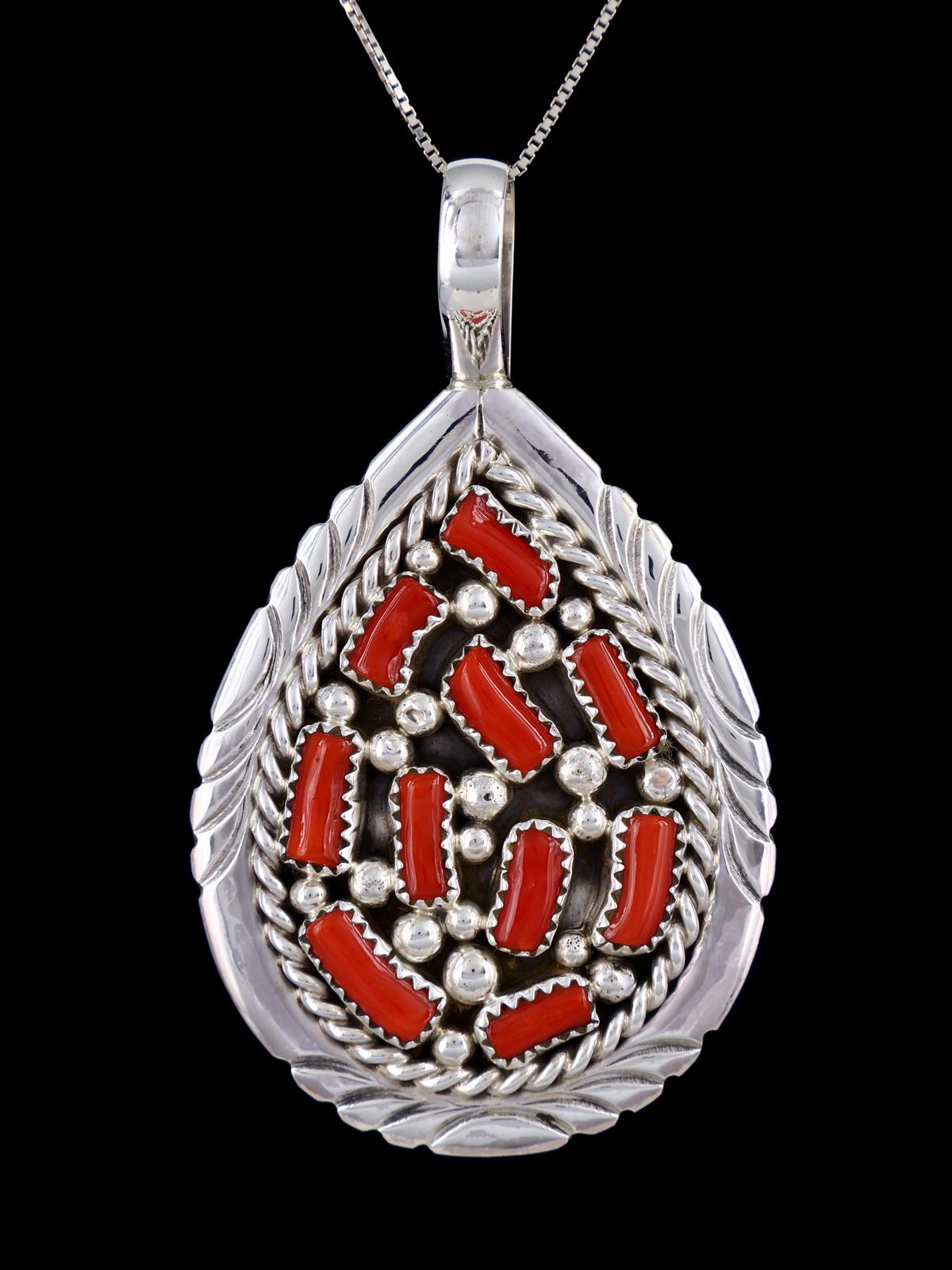 Navajo Sterling Silver Coral Pendant