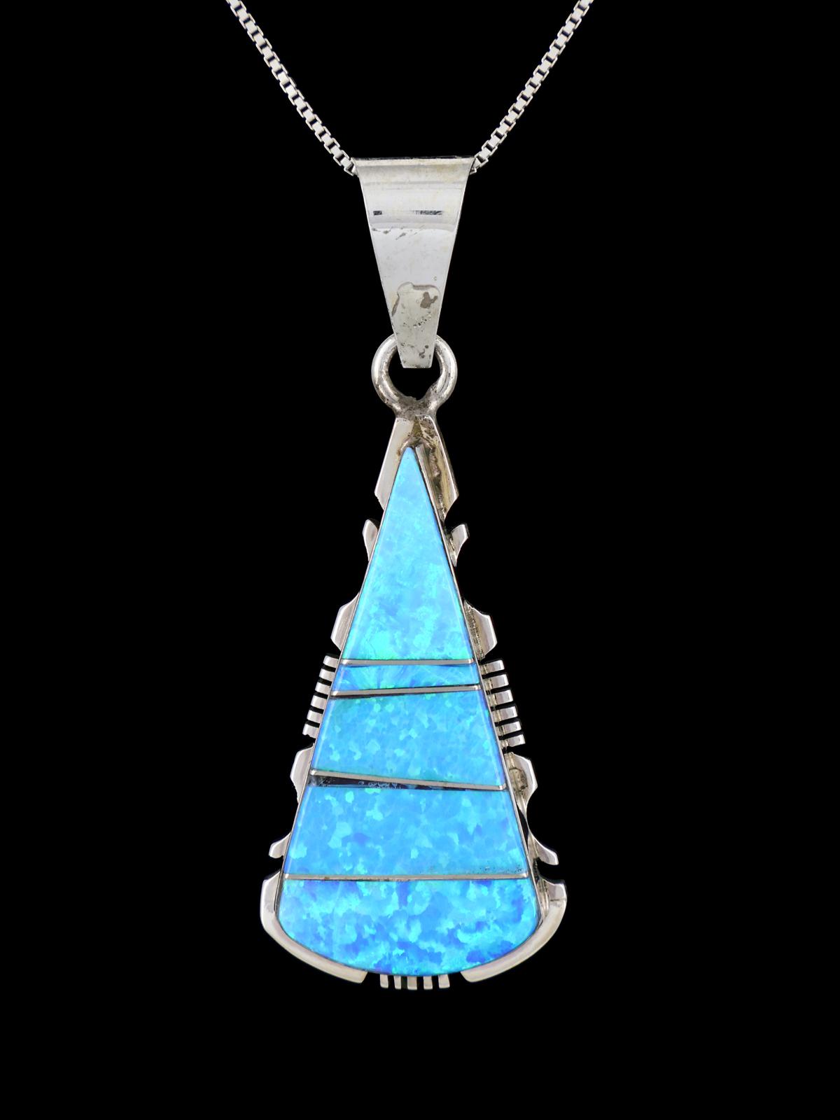 Navajo Sterling Silver Opalite Inlay Pendant - PuebloDirect.com