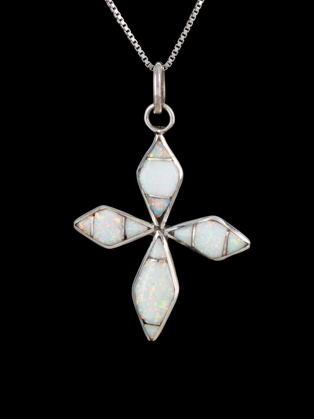Sterling Silver Zuni Inlay Opalite Cross Pendant