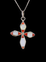 Zuni Inlay Mother of Pearl and Spiny Oyster Cross Pendant