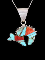 Navajo Spiny Oyster and Turquoise Inlay Bear Pendant