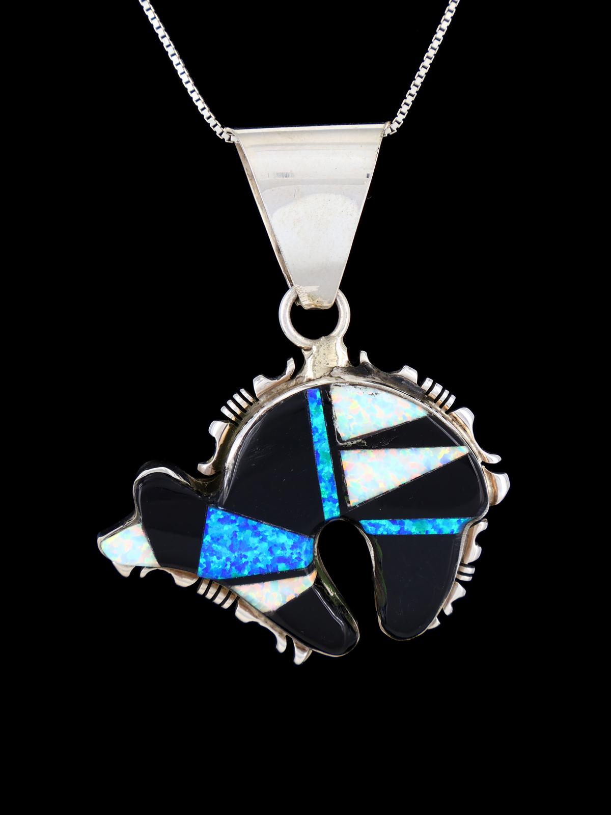 Navajo Onyx and Opal Inlay Bear Pendant