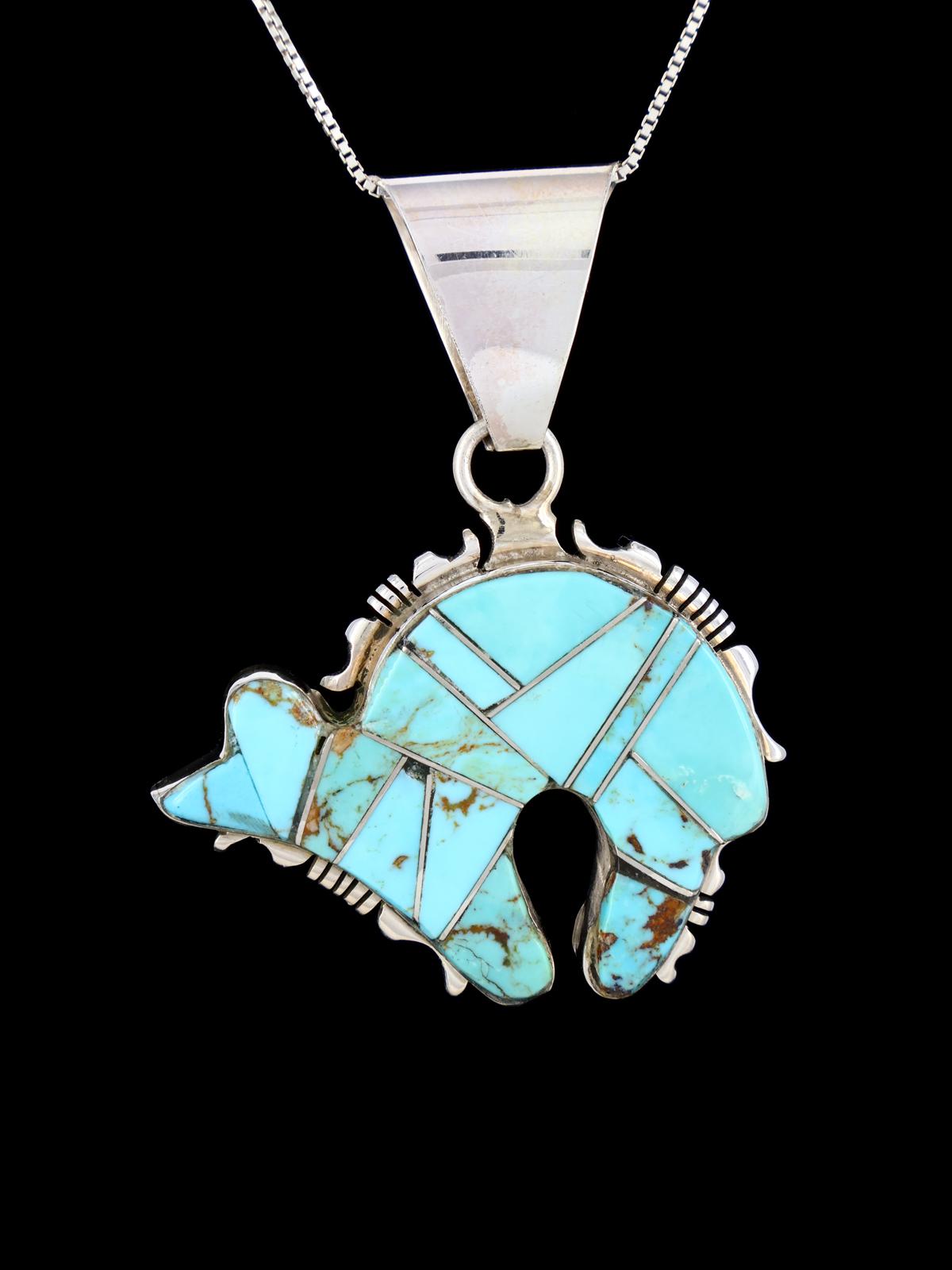 Navajo Sterling Silver Turquoise Inlay Bear Pendant