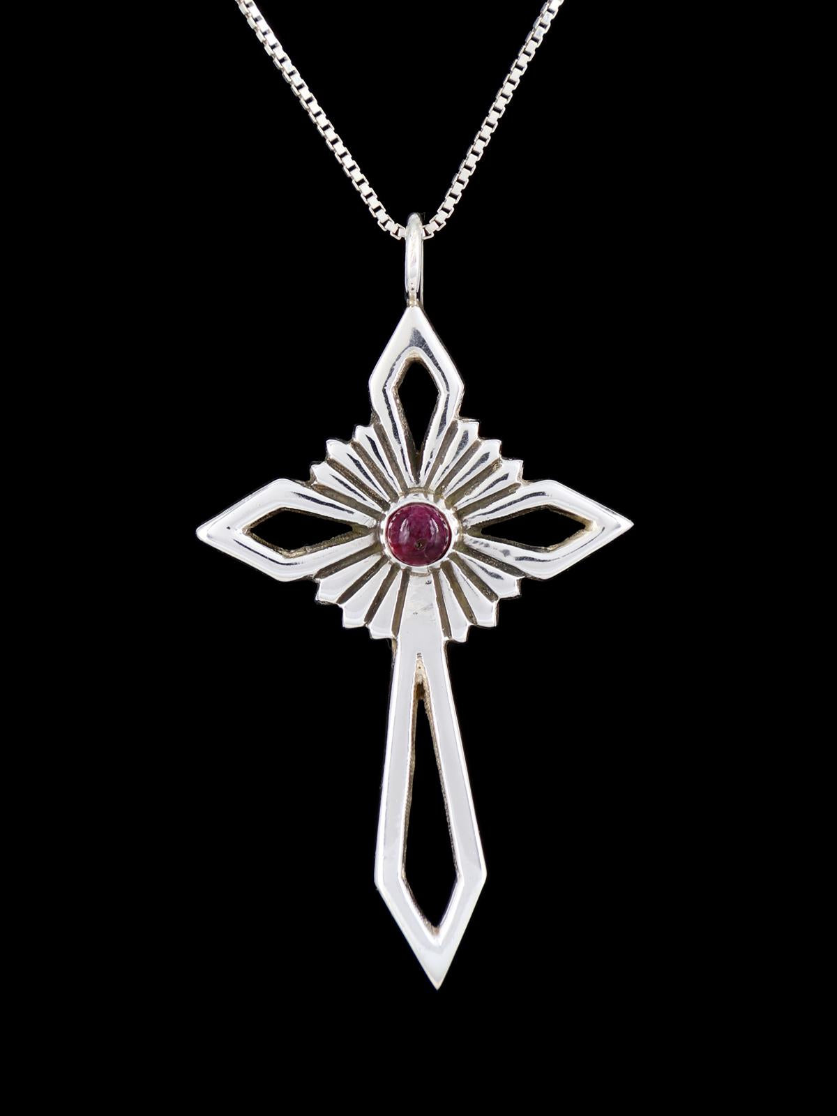 Native American Spiny Oyster Cross Sterling Silver Pendant - PuebloDirect.com