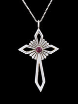 Native American Spiny Oyster Cross Sterling Silver Pendant - PuebloDirect.com