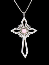 Native American Pink Conch Cross Sterling Silver Pendant - PuebloDirect.com