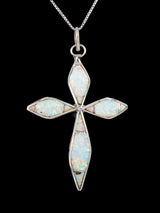Sterling Silver Zuni Inlay Opalite Cross Pendant - PuebloDirect.com