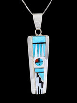 Native American Jewelry Sterling Silver Zuni Inlay Sunface Pendant