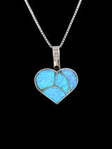 Native American Zuni Inlay Sterling Silver Heart Pendant