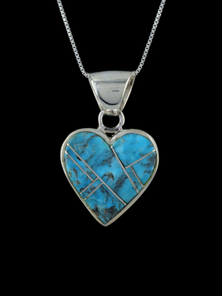 Navajo Inlay Sterling Silver Turquoise Heart Pendant - PuebloDirect.com