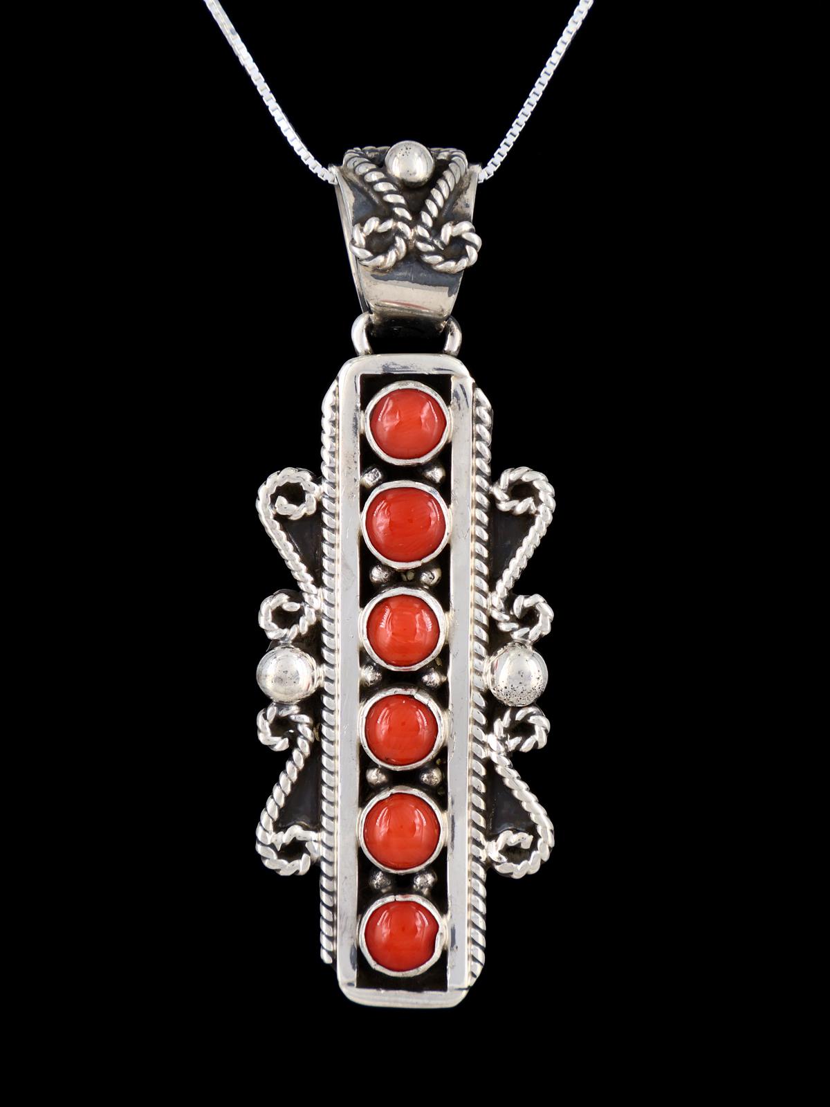 Native American Jewelry Sterling Silver Coral Pendant