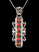 Native American Jewelry Sterling Silver Coral Pendant