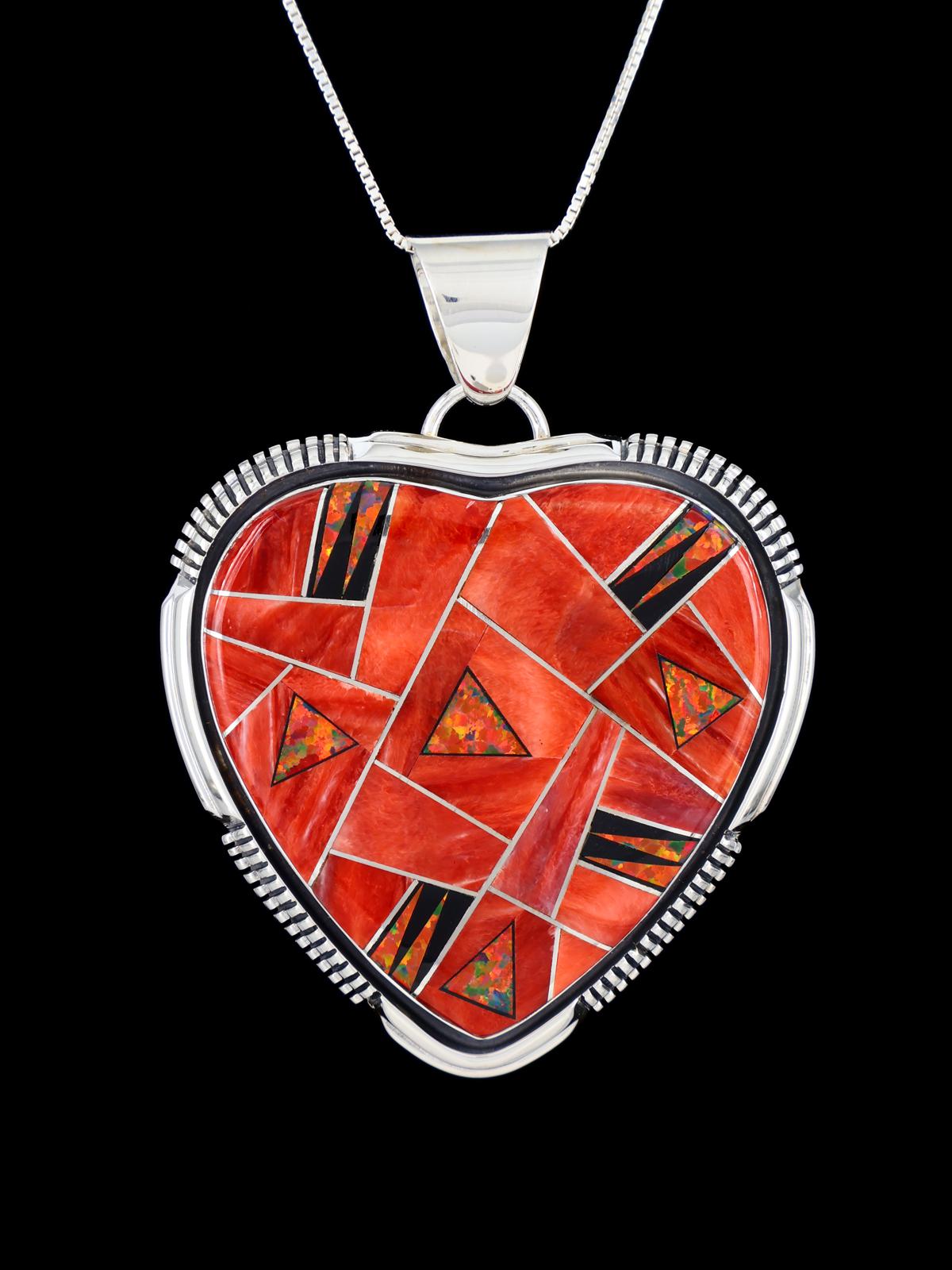 Native American Spiny Oyster Heart Inlay Pendant - PuebloDirect.com