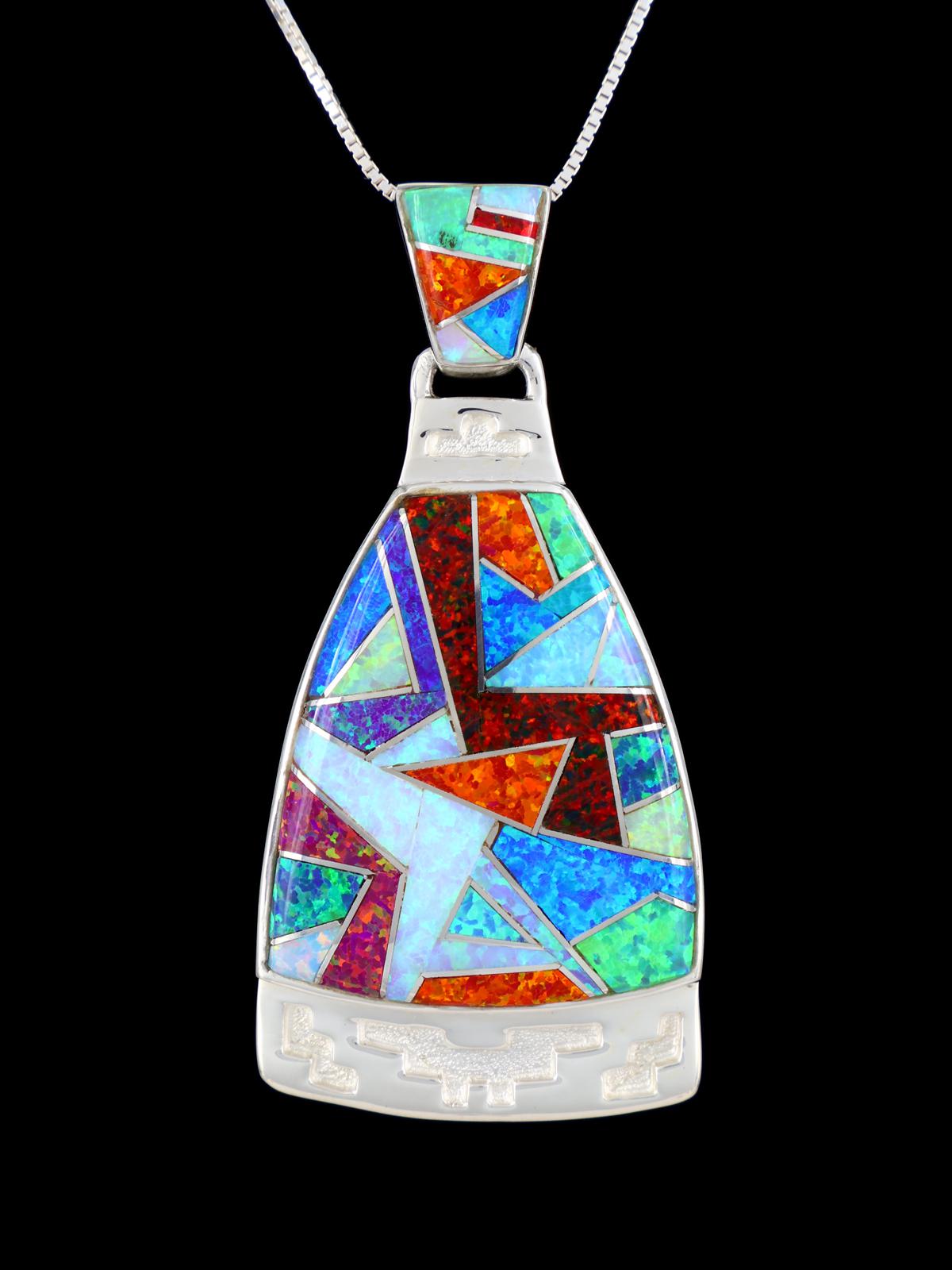 Native American Sterling Silver Mosaic Opalite Inlay Pendant