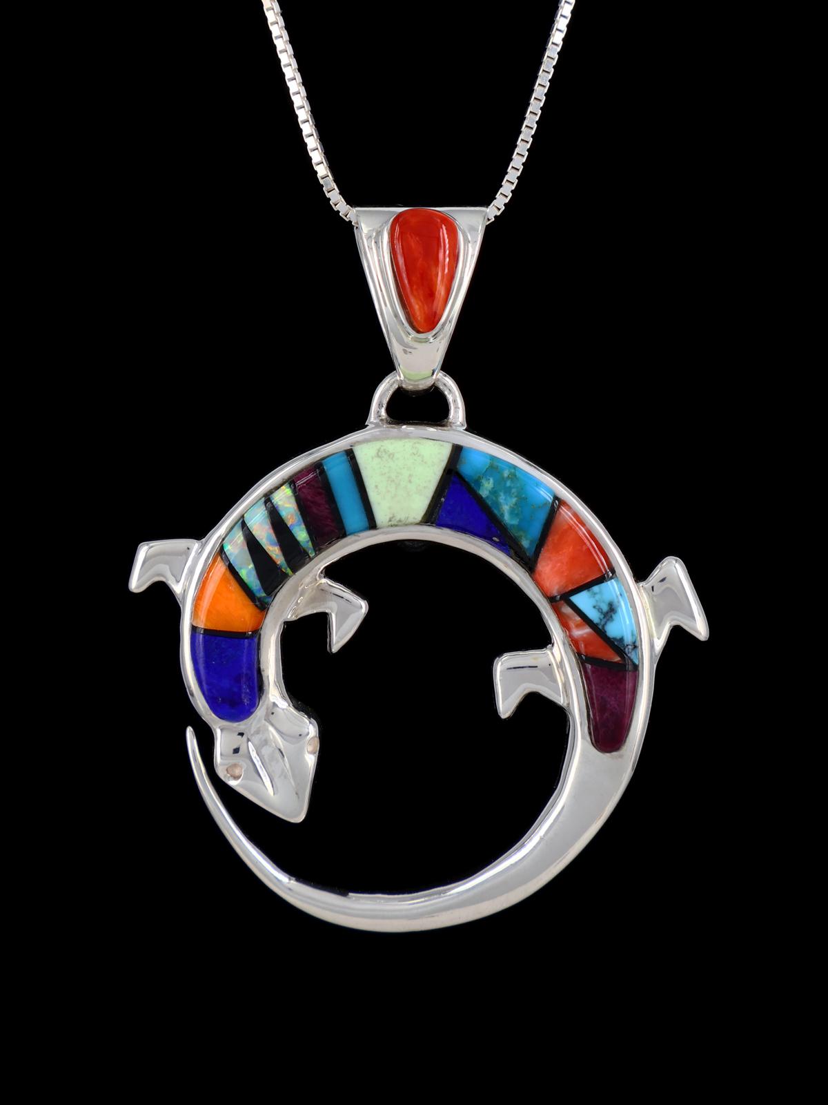 Native American Multistone Inlay Lizard Pendant)