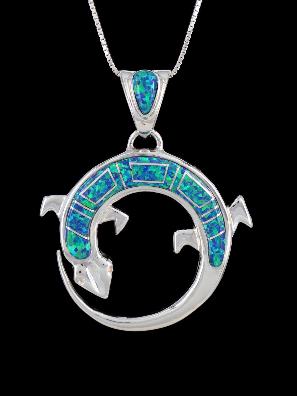 Native American Opalite Inlay Lizard Pendant