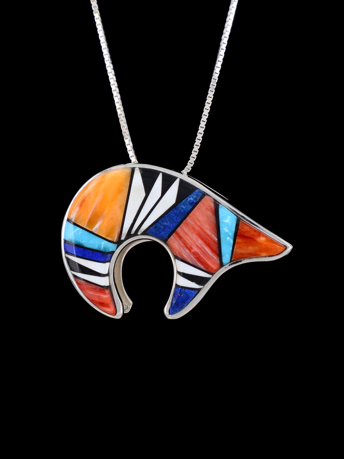 Reversible Native American Vibrant Inlay Bear Pendant