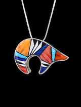 Reversible Native American Vibrant Inlay Bear Pendant