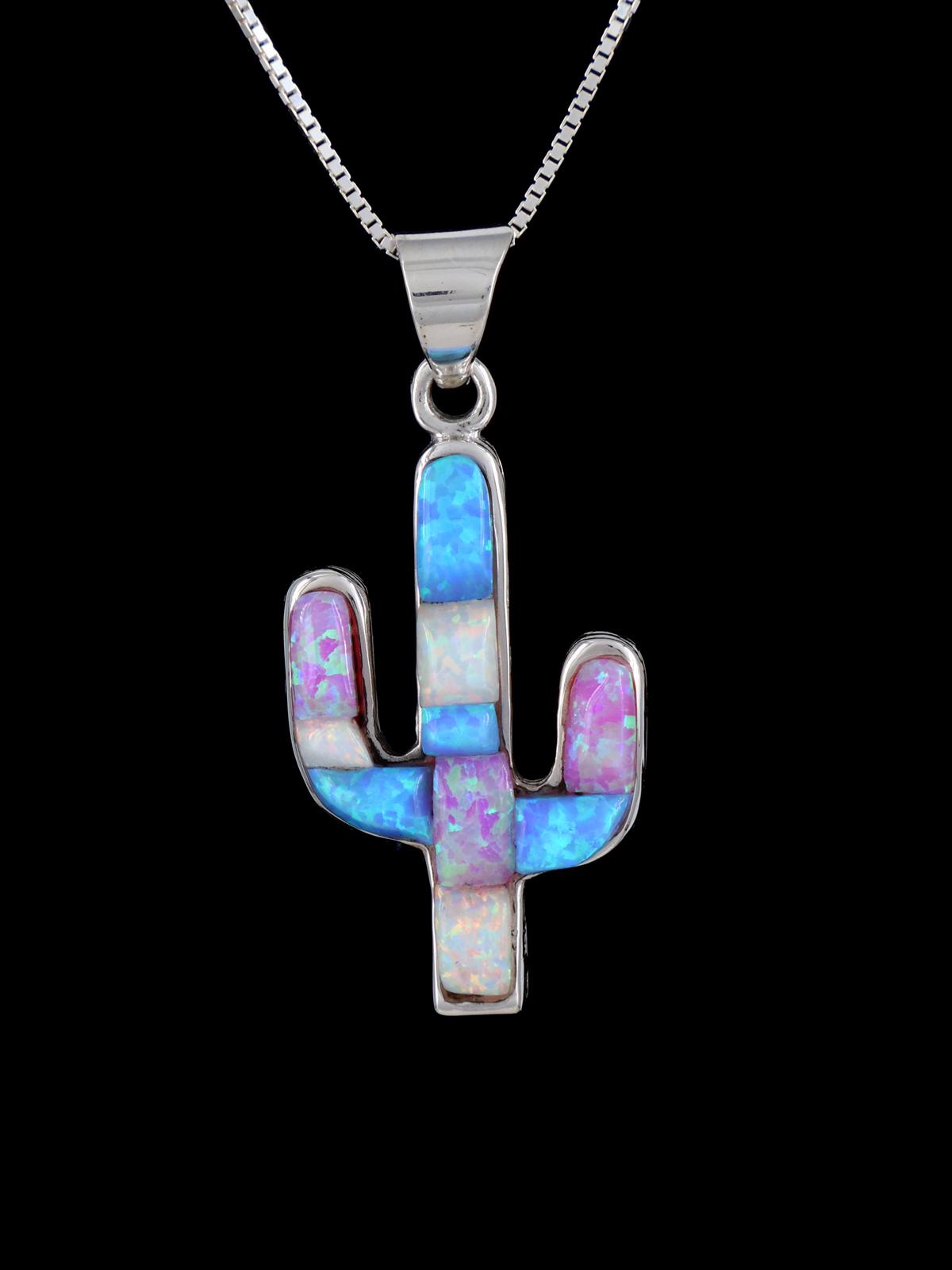 Colgante de cactus con incrustaciones de opalita nativa americana