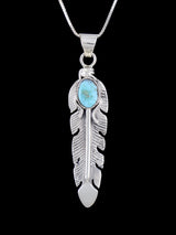 Navajo Sterling Silver Dry Creek Turquoise Feather Pendant