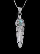 Navajo Sterling Silver Dry Creek Turquoise Feather Pendant