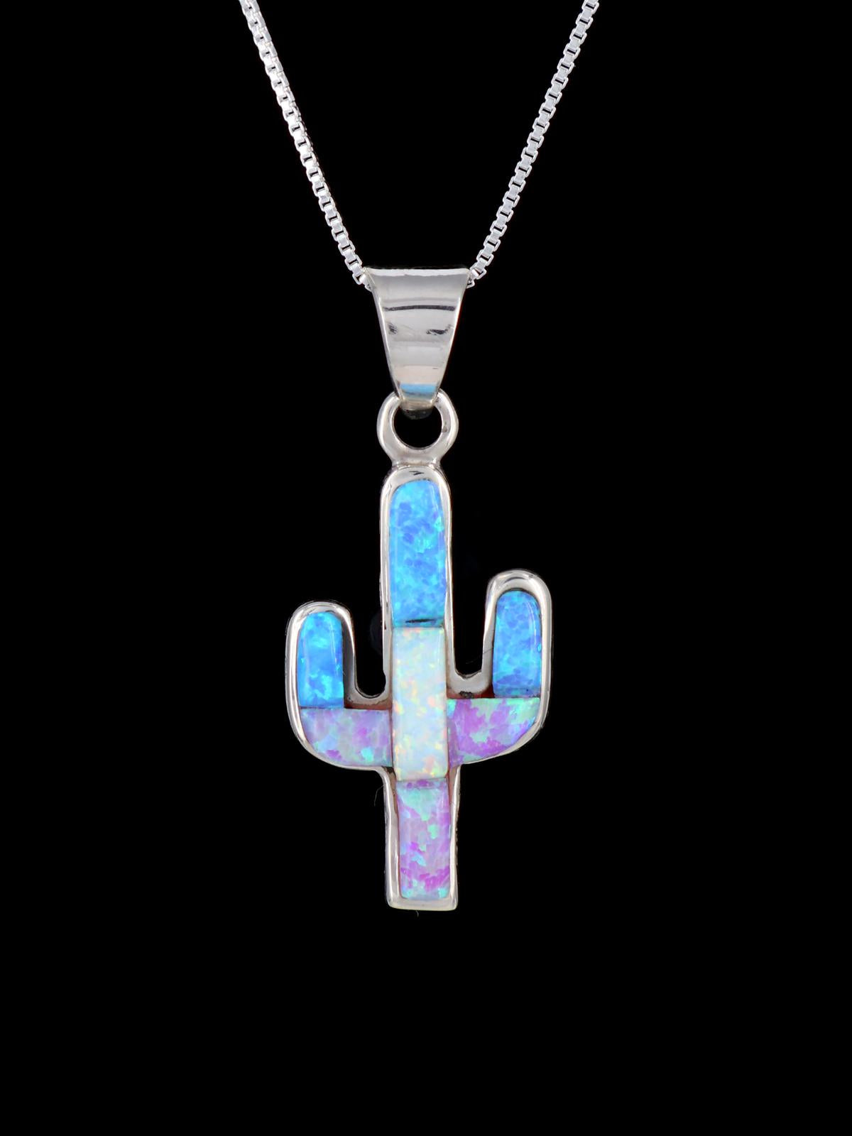 Native American Opalite Inlay Cactus Pendant