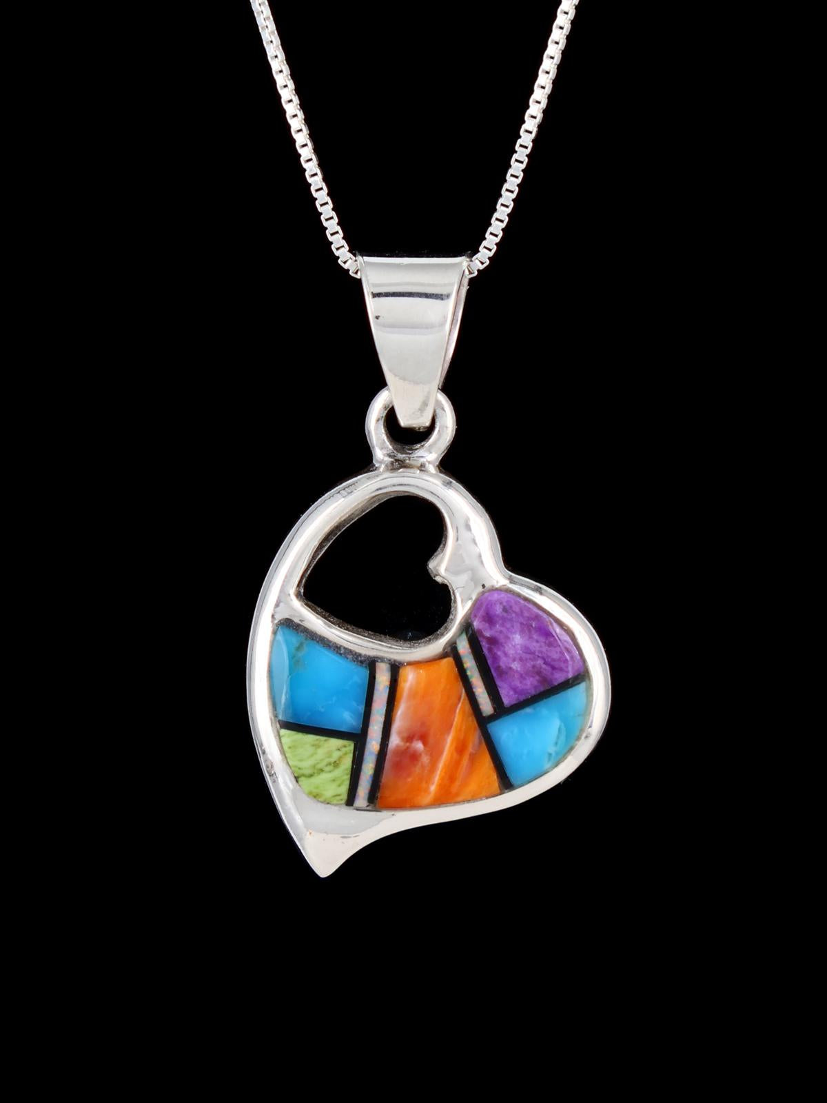 Navajo Spiny Oyster and Turquoise Mosaic Heart Inlay Pendant