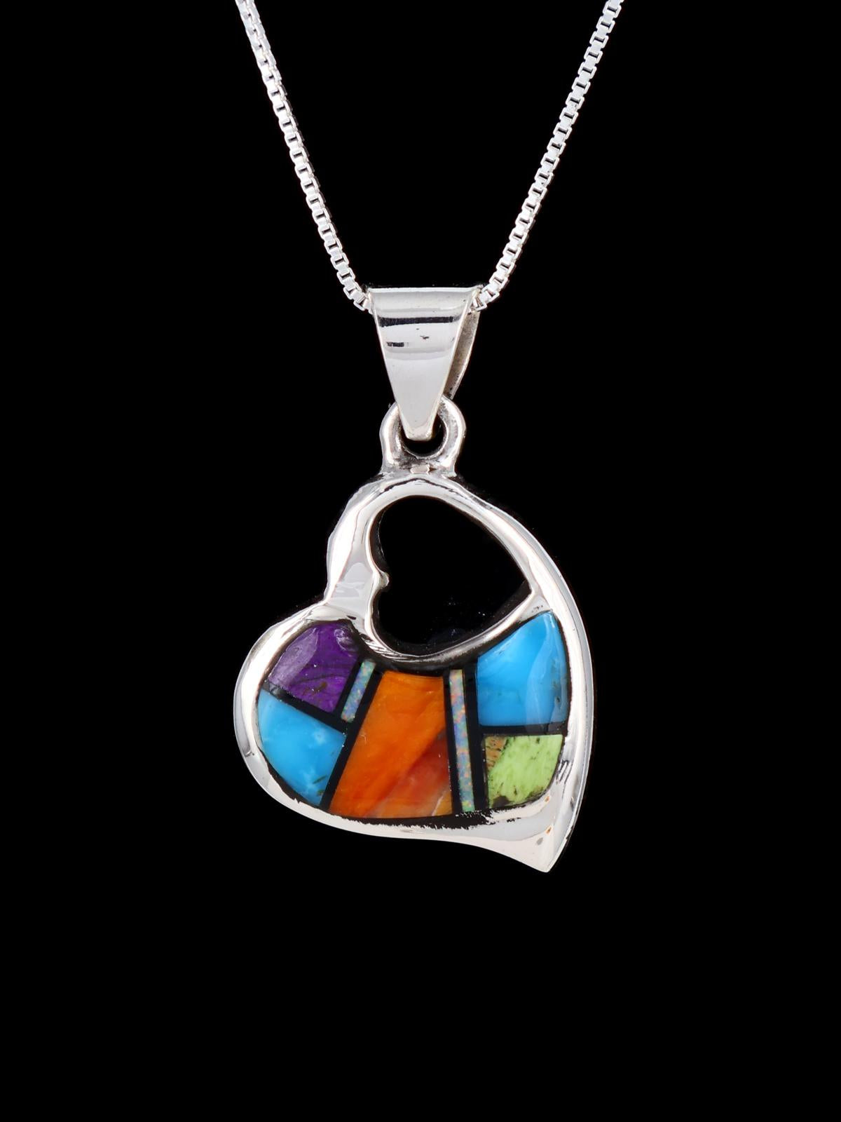 Navajo Spiny Oyster and Turquoise Mosaic Heart Inlay Pendant