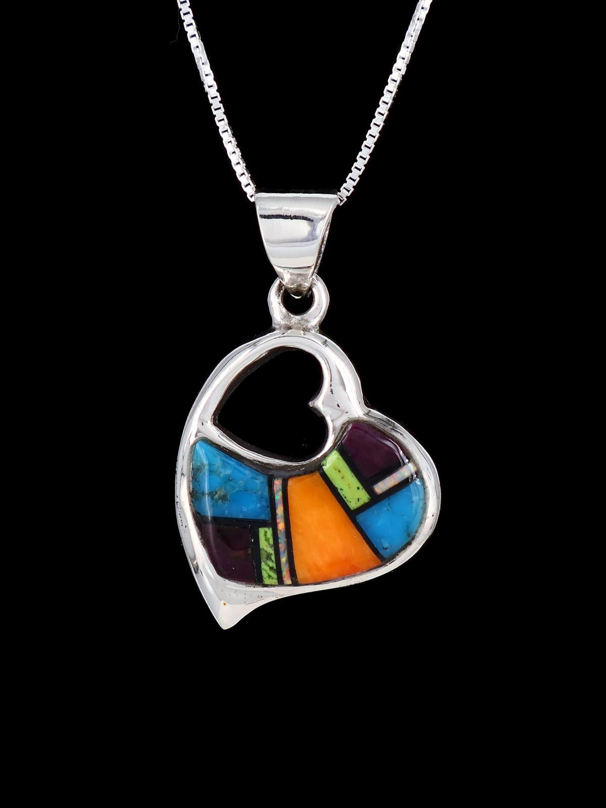 Navajo Spiny Oyster and Turquoise Mosaic Heart Inlay Pendant